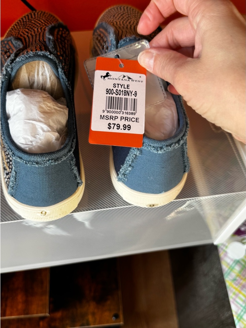 Montana West Blue Embellished Slip-On Sneakers with Aztec Accent - Picture 5 of 6